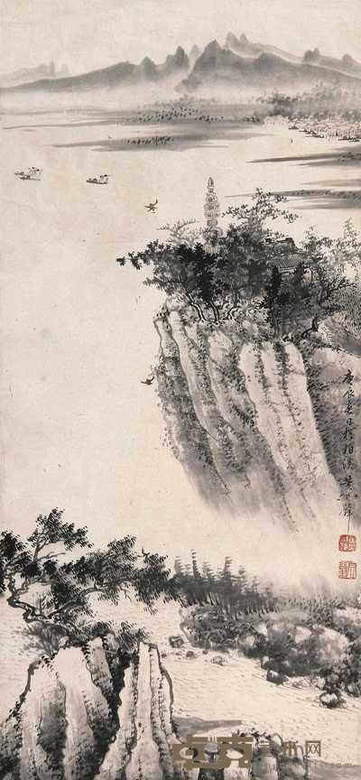 黄君璧 山水 立轴 64×30cm